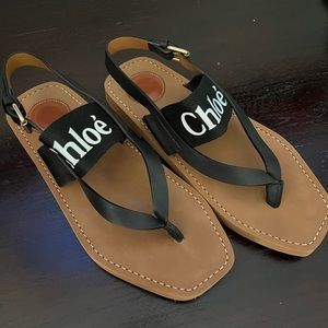 EUC! Chloe Woody Flat Leather Thong Slingback Sandals -  Size EU 38